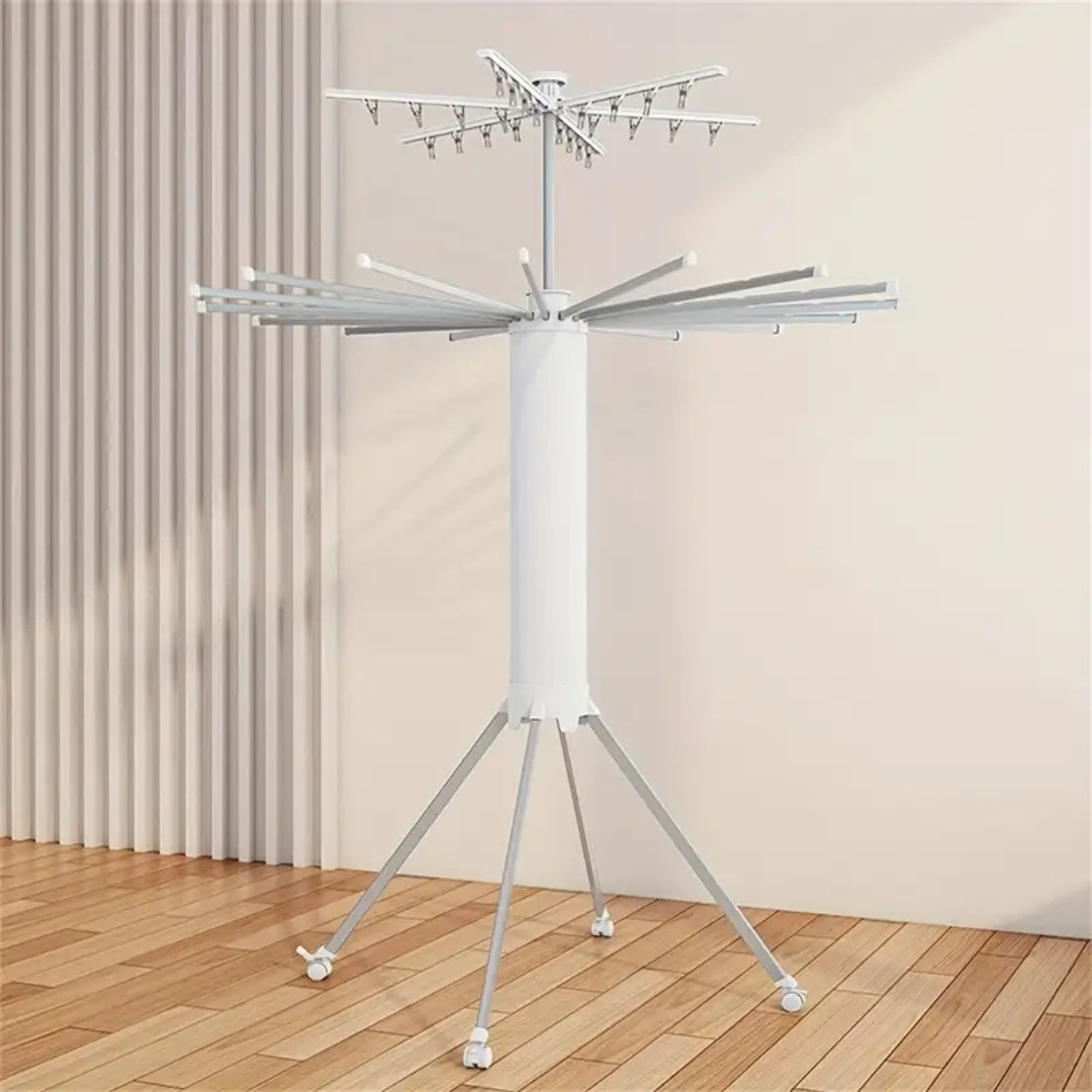 Foldable 360° Rotating Clothes Drying Stand | Aluminum Tripod Laundry Rack.