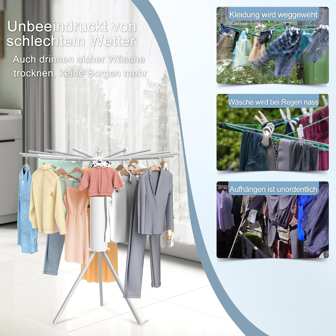 Foldable 360° Rotating Clothes Drying Stand | Aluminum Tripod Laundry Rack.